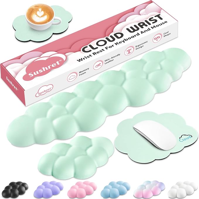 Cloud Wrist Rest for Computer Keyboard, 4-in-1 Memory Foam Leather Cloud by Sushret