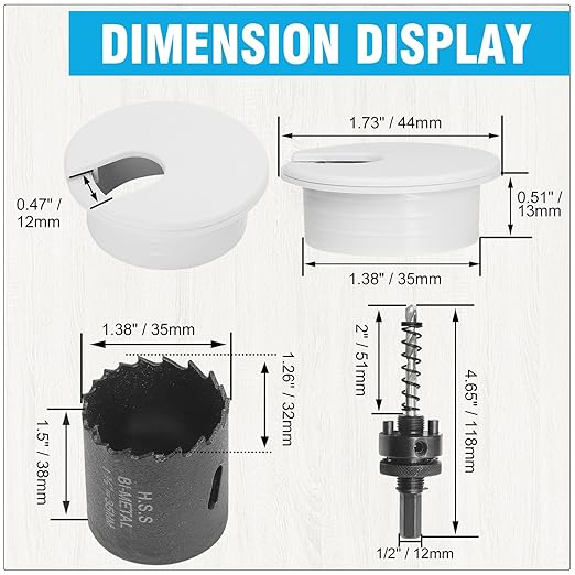 1-3/8" White Desk Grommet with Bi-Metal Hole Saw, JTemgle Plastic Cable Hole - Image 4
