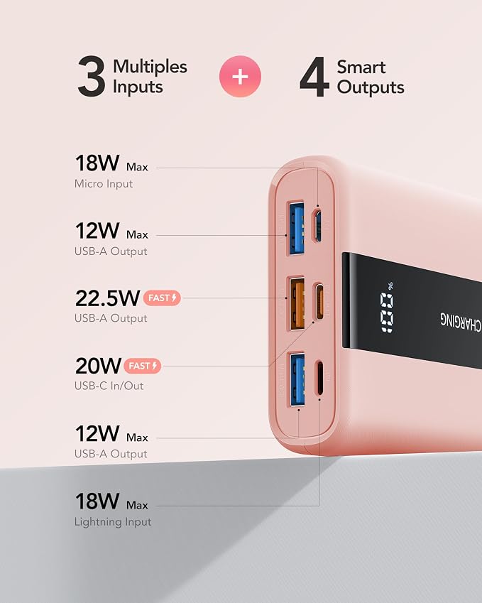 VRURC Portable Charger, 20000mAh Mini Power Bank, 22.5W Fast Charging Battery - Image 3