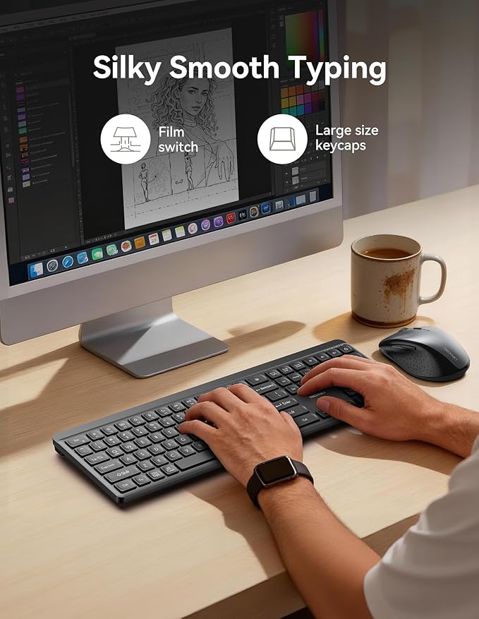 TECKNET Bluetooth Keyboard Rechargeable, 2.4G Wireless Keyboard, Full-Size - Image 7
