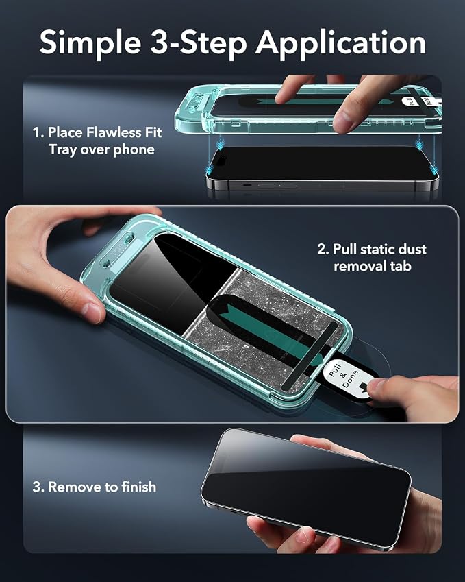 ESR 3 Pack for iPhone 14 Pro Screen Protector, Tempered Glass Film - Image 3