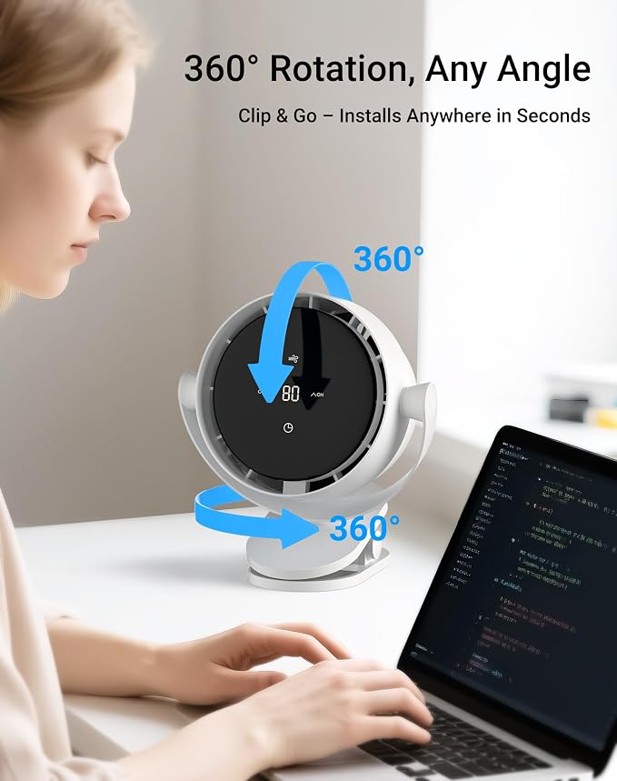 Portable Desk Fan, Clip-On Rechargeable USB Fan - Image 4