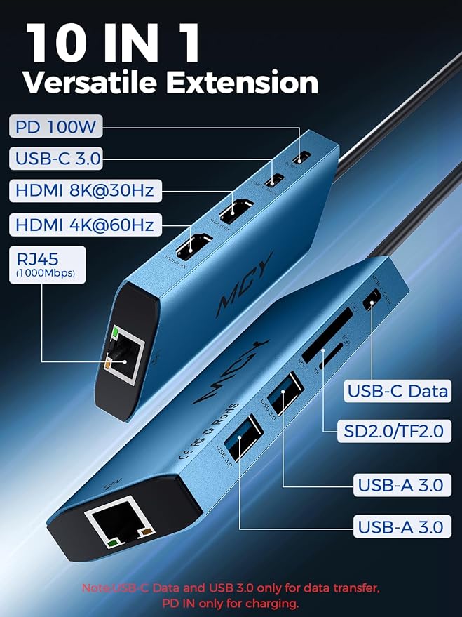 MCY USB C Hub, Laptop Docking Station Dual Monitor Single 8K, 10 in 1 Type-C - Image 2