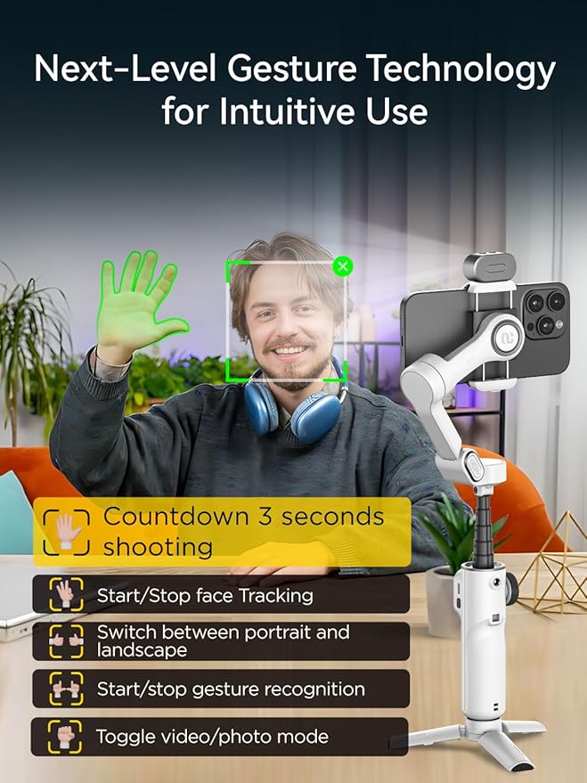 Gimbal Stabilizer for iPhone w/RGB Magnetic Fill Light, Foldable Gimbal w/7.8' - Image 6