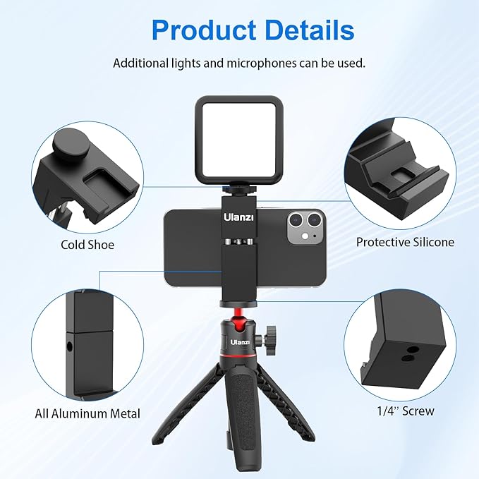 ULANZI ST-02S Aluminum Phone Tripod Mount w Cold Shoe Mount, Support Vertical - Image 5
