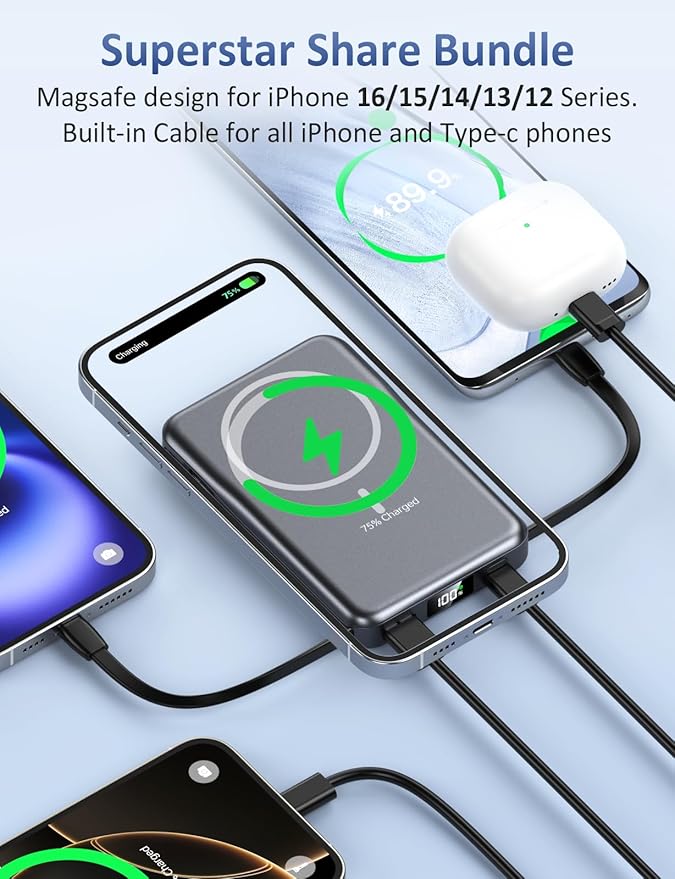 Magnetic Portable Charger, 10000mAh Power Bank, 5 in 1 Portable Charger - Image 5