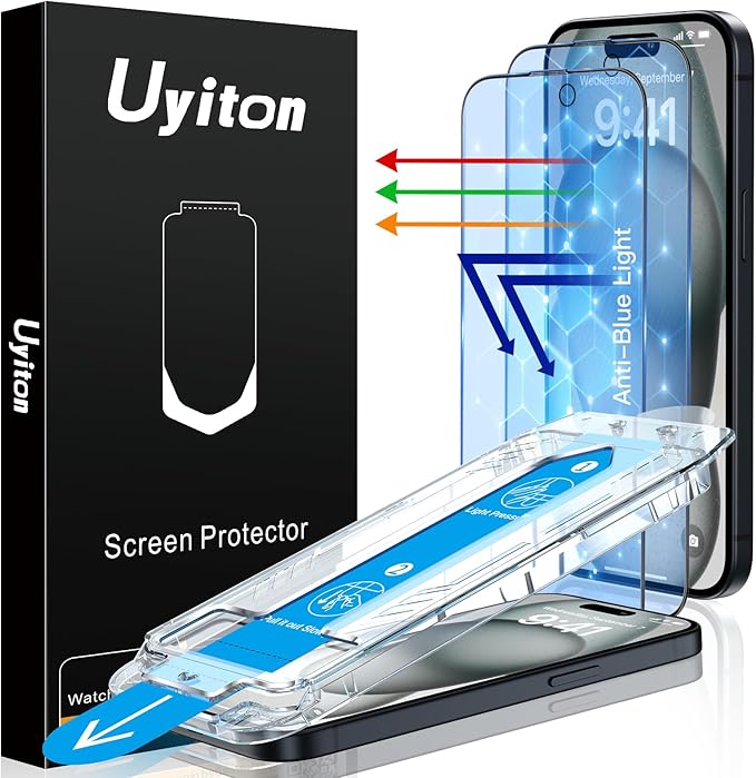 Uyiton Anti-Blue Light for iPhone 15 Plus Screen Protector by Uyiton