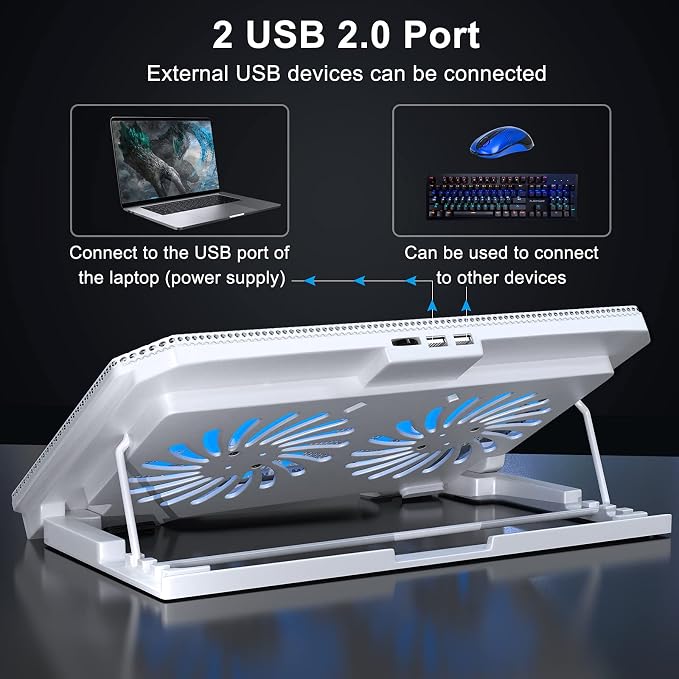 LIENS Laptop Cooling Pad with Adjustable Height Two 5.1 Inches Fan 2 USB Ports - Image 3