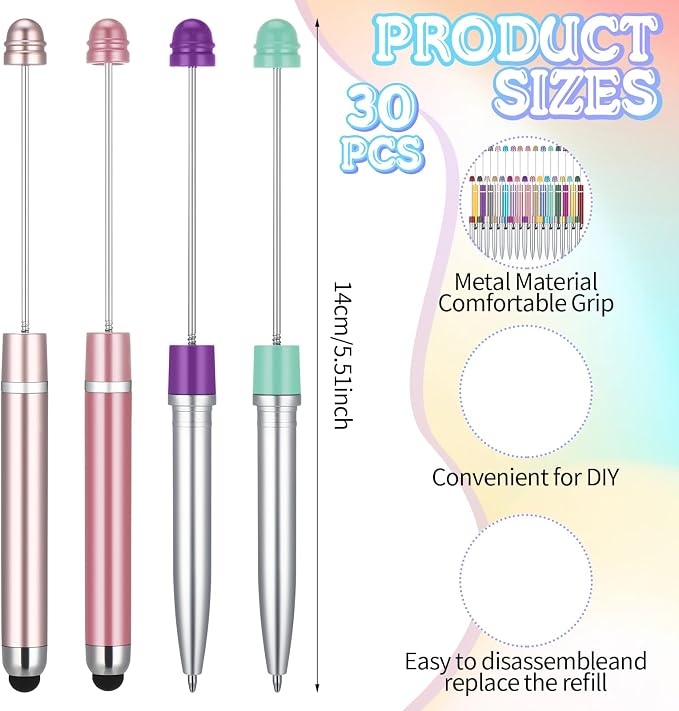 Qilery 30 Pcs Beaded Pens with Stylus Tips Plastic Beaded DIY Stylus 2-in-1 - Image 5