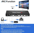 HDMI 2.0 Switch 4 Port with Audio Extractor – 4K@60Hz HDR10, Optical/AUX/ARC - Image 5