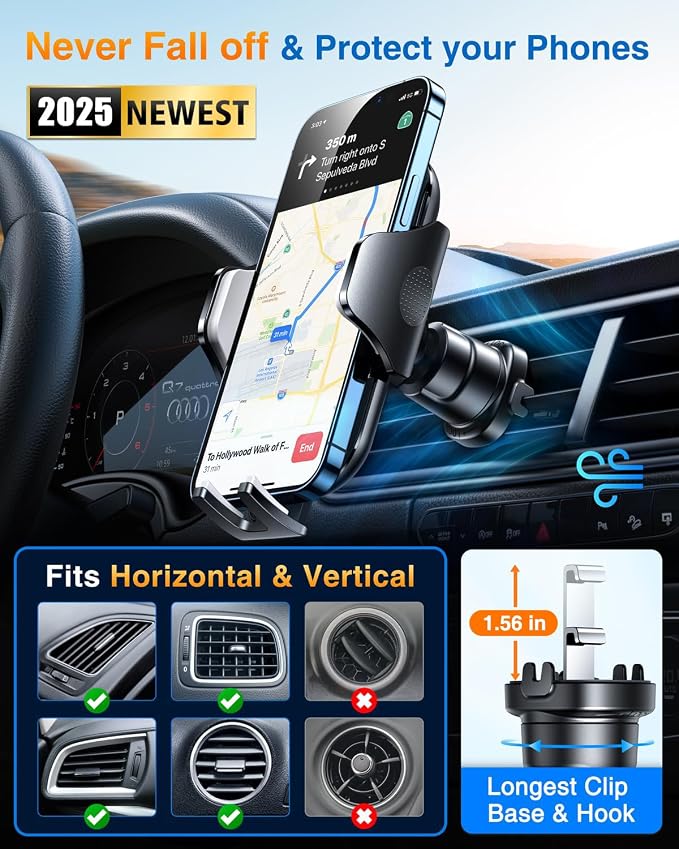 VANMASS Car Phone Holder Mount 2025 Upgraded Car Vent Phone Mount Clip - Image 4
