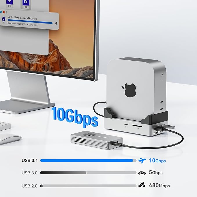 ANYOYO Mac mini M4 Dock and Stand, 10-in-1 Aluminum USB-C Hub - Image 7