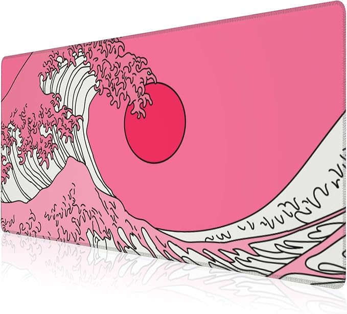 Mouse Pad, Large Great Wave in Vaporwave Pop Art Desk Mat, Extended Non-Slip by NIYLYNSYN