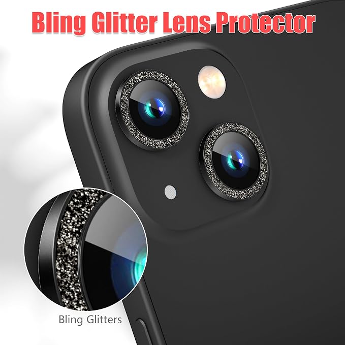 AGVEE 3+3 6 Pack for iPhone 15/15 Plus, Bling Diamond & Glitter Metal Ring 9H - Image 5