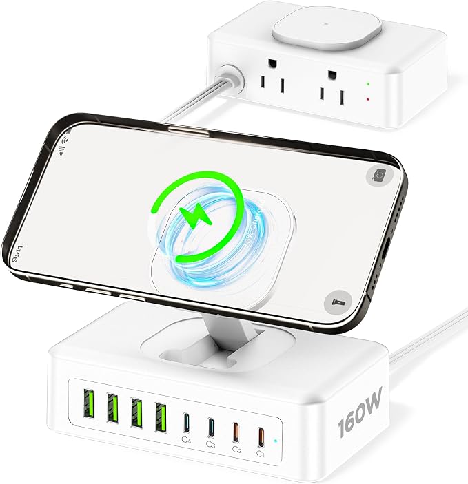 160W USB Charging Station Power Strip, 11-in-1 USB C Charger Block, 2AC Outlets by AcozvinPowerStrip
