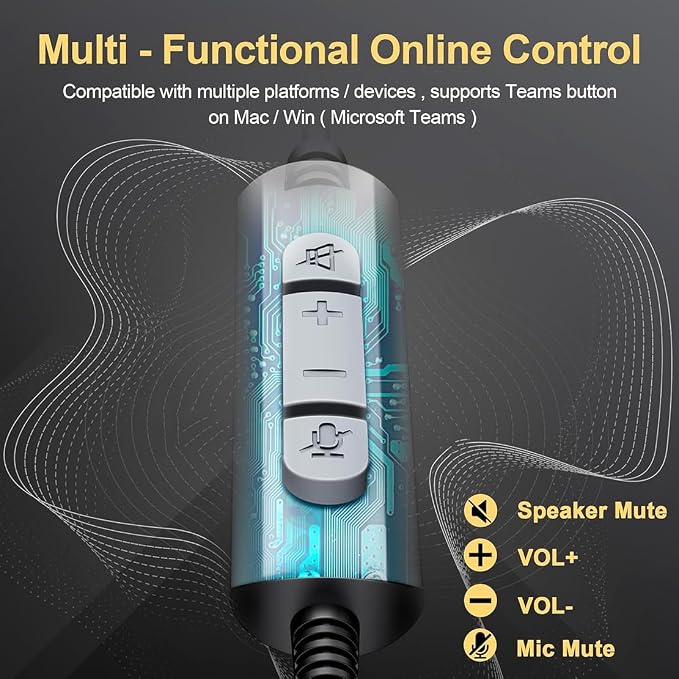 USB-A/USB C/3.5mm Jack 3-in-1 PC Headset, Wired & Noise - Image 4