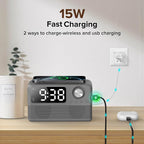 15W Fast Wireless Charger with Bluetooth Speaker and Alarm Clock Radio - Image 3