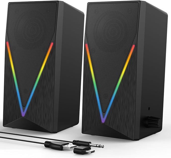RGB Desktop Speakers with Enhanced Bass, Volume Control & 6 Colorful Lights by BUSP-HYY