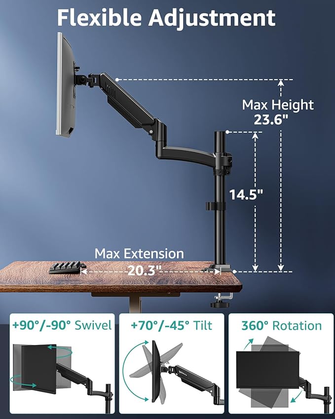 Single Monitor Mount Arm, VESA Desk Mount Stand - Image 3