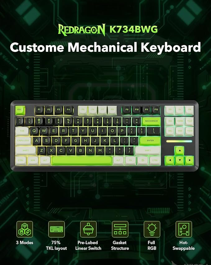 Redragon K734B Wireless Mechanical Keyboard, 3-Modes Bluetooth Gasket Hot - Image 2