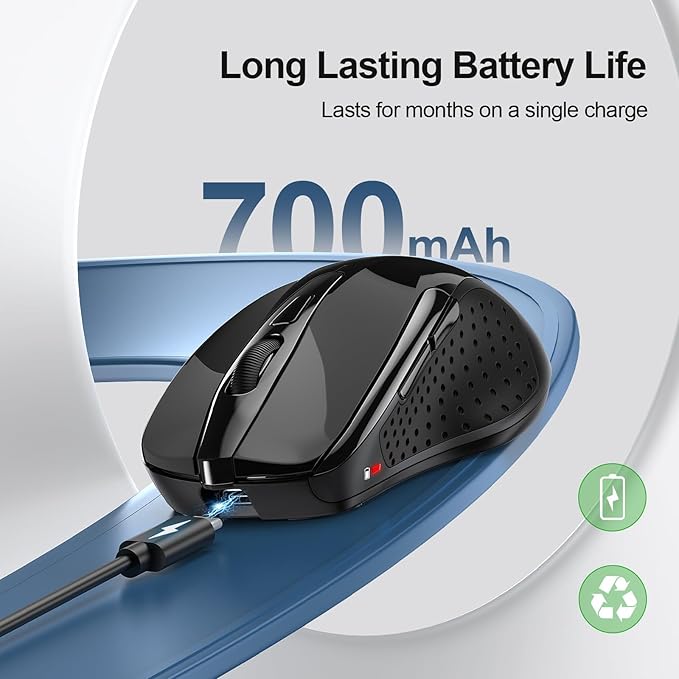 TECKNET Wireless Mouse Rechargeable 4800 DPI Silent USB A & Bluetooth Mouse 6 - Image 3