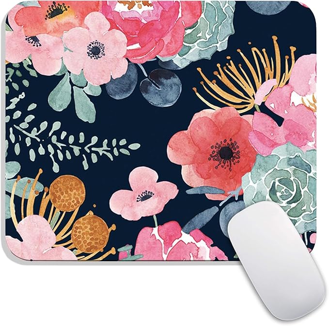 Square Mouse Pad Pink Flower, Personalized Premium-Textured Custom Mouse Mat by Armanza