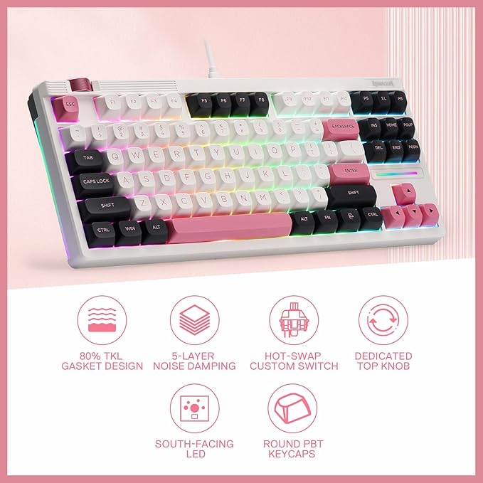 Redragon K729 80% Wired Gasket RGB Gaming Keyboard, 87 Keys TKL Mechanical - Image 2