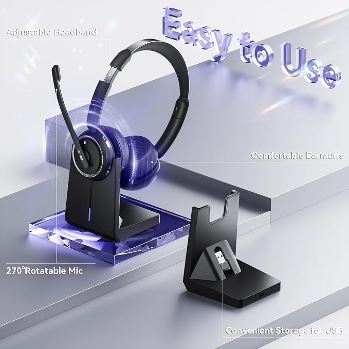 Wireless Headset with Mic for Work, Wireless Headphones with USB Dongle & - Image 4