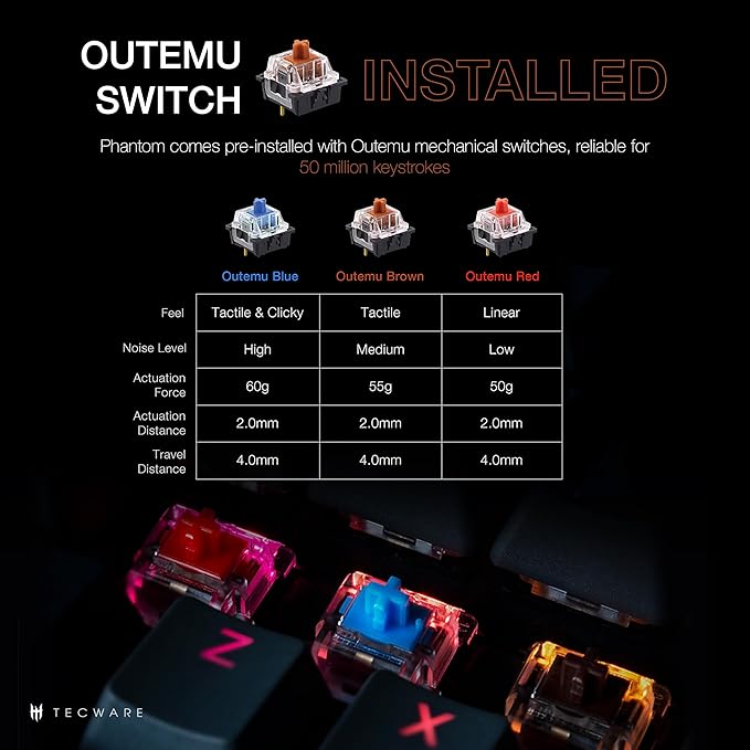 TECWARE Phantom 87 Key Mechanical Keyboard, RGB led, Outemu Brown Switch - Image 3