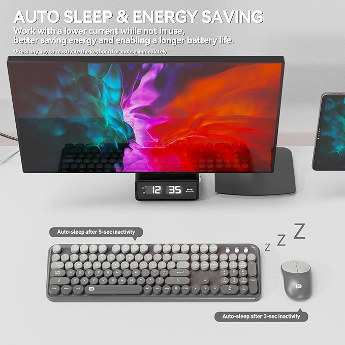 Wireless Keyboard and Mouse Combo, 104 Round Keys Cute Colorful Cordless - Image 4
