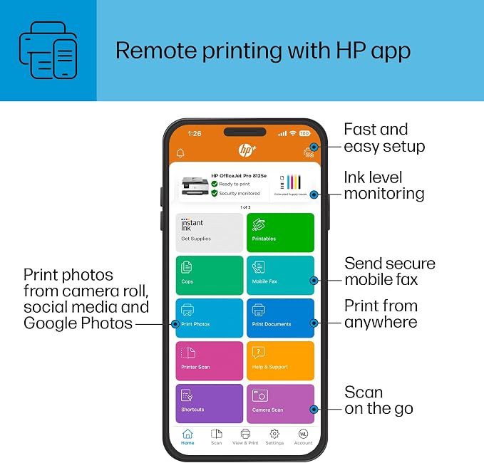HP OfficeJet Pro 8125e Wireless All-in-One Color Inkjet Printer, Duplex Printing - Image 9