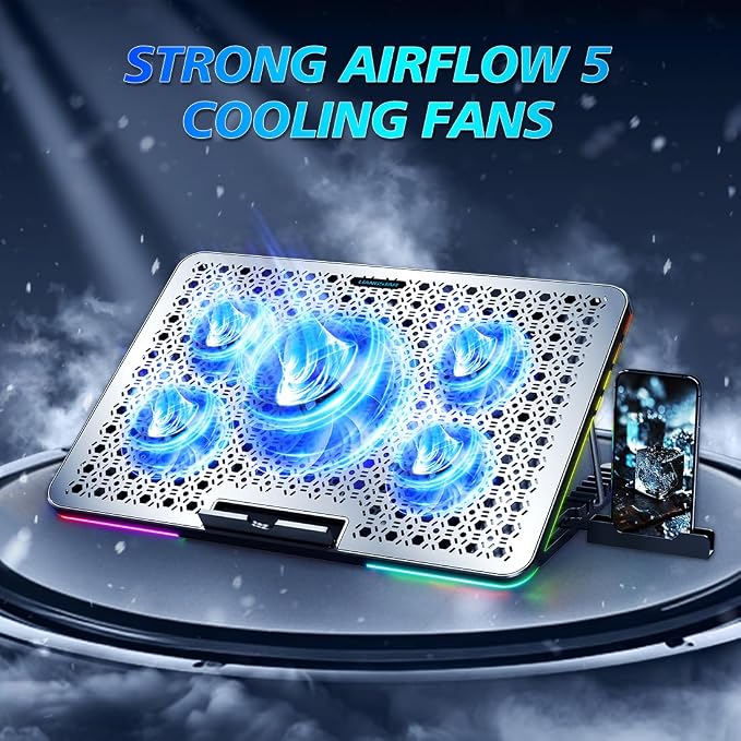 LIANGSTAR Laptop Cooling Pad, Laptop Cooler Gaming 5 Quiet Fans - Image 3