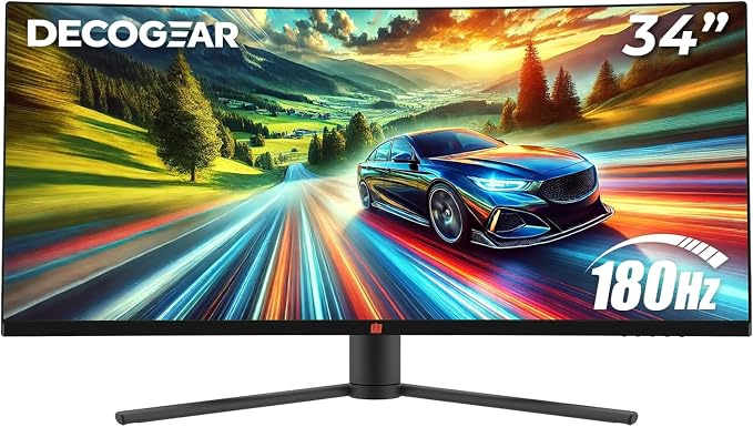 Deco Gear 34" 3440x1440 21:9 Ultrawide Curved Monitor, 4000:1 Contrast Ratio by DecoGear