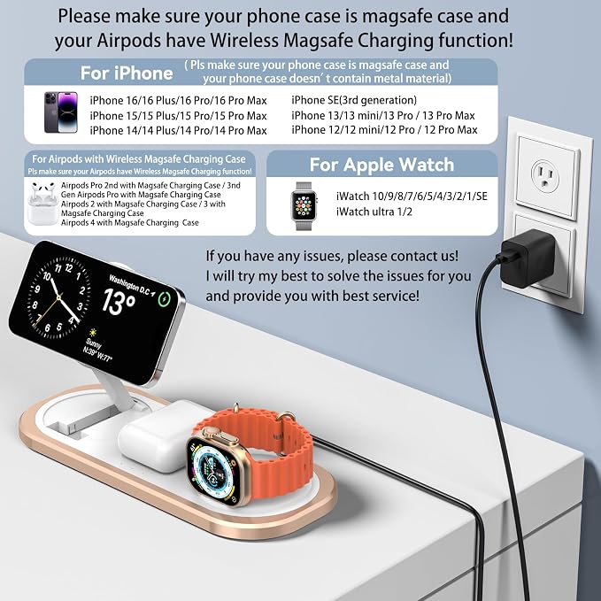 3 in 1 Wireless Charger for iPhone, Foldable Charging Station for Magsafe for - Image 3