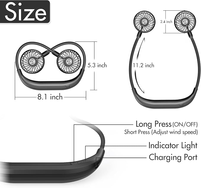 PANERGY Portable Neck Fan Rechargeable Hand Free Personal Fan Mini Wearable - Image 8