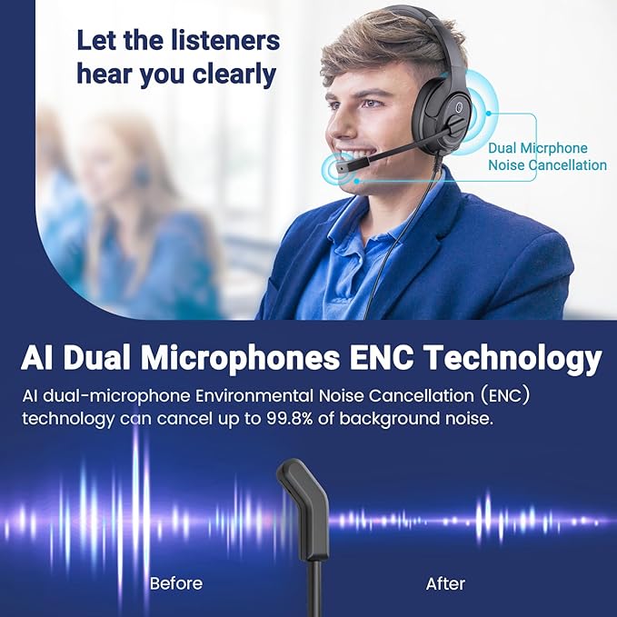 Headset with Microphone for PC, USB Computer Headsets AI-Powered Environmental - Image 2