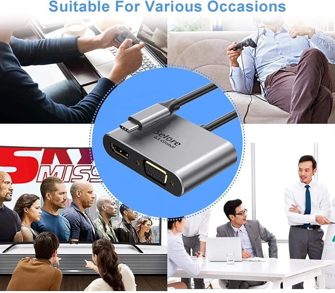 USB C to HDMI VGA Adapter, USB Type C to VGA HDMI Thunderbolt 3 VGA Adapter - Image 6