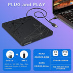 External CD/DVD Drive for Laptop, Ultra-Thin USB Disk Drive, DVD Player for - Image 2