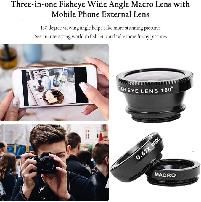 3 in 1 Cell Phone Camera Lens Kit Wide Angle Macro Fisheye Lens Universal - Image 3