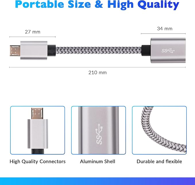 USB to Micro USB Adapter 2 Pack, Unidirectional Micro USB Male to USB Female - Image 6