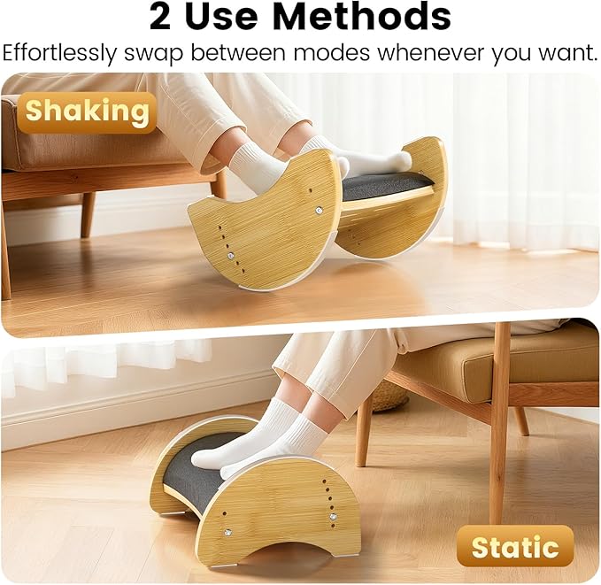 Bamboo Foot Rest for Under Desk at Work, Reversible Ergonomic Rocking Office - Image 2
