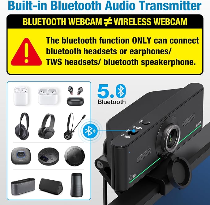 1080P Webcam with Microphone for Desktop, Computer Webcam Connect Bluetooth - Image 3