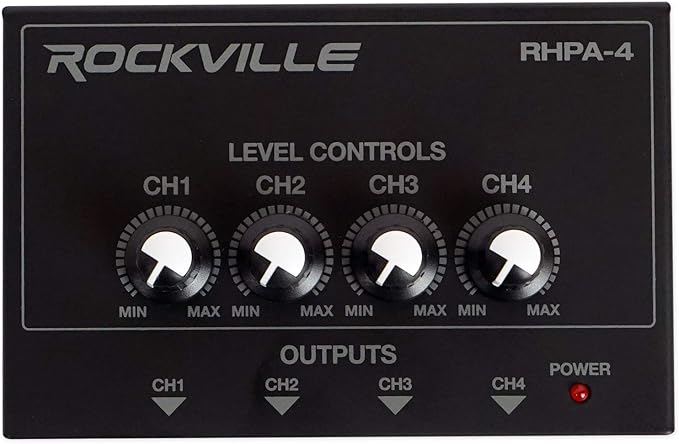Rockville RHPA4 4-Channel Headphone Amplifier, Stereo/Mono Switch, Dual 1/4" by Rockville