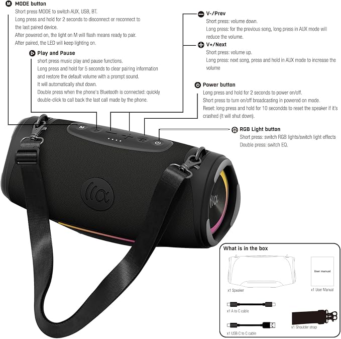 Portable Bluetooth Speaker, IPX7 Waterproof 80W Loud Stereo Sound Wireless - Image 9