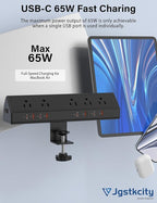 Desk Clamp Power Strip 65W Fast Charging Station, 4 PD USB-C, 5 Outlets - Image 2