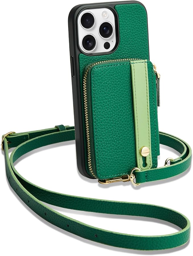LAMEEKU for iPhone 15 Pro Max Wallet Case, Zipper Leather Card Slots Crossbody by LAMEEKU