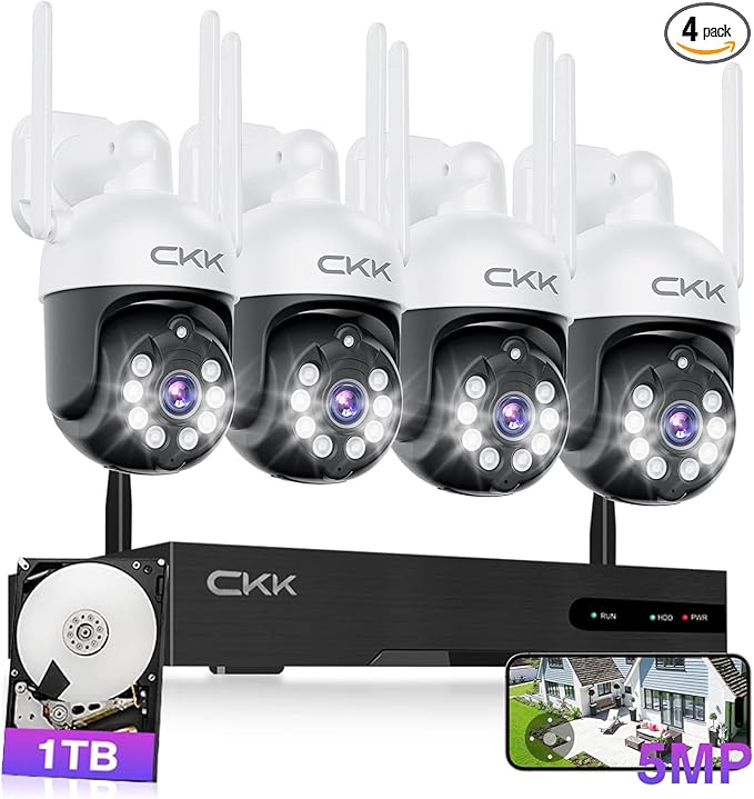 5MP PTZ Security System:CKK 4 PCS Wireless Cameras by CKK