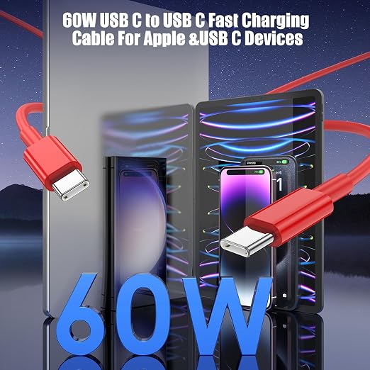 3-Pack Red 60W USB C to USB C Cable, Type C Fast Charging Cable - Image 3