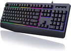 Gaming Keyboard, 7-Color Rainbow LED Backlit, 104 Keys Quiet Light Up Keyboard by yesbeaut