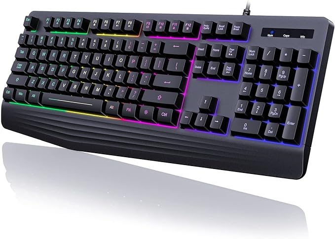 Gaming Keyboard, 7-Color Rainbow LED Backlit, 104 Keys Quiet Light Up Keyboard by yesbeaut